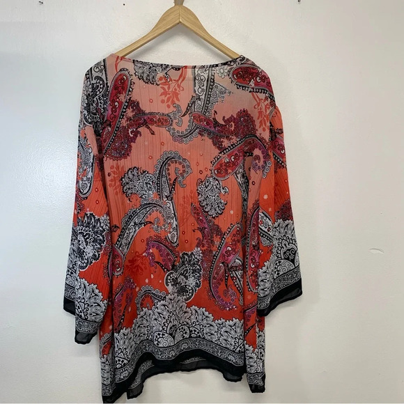 Avenue Blouse Woman 22/24 Floral Colorful Beaded Flare Sleeve Boho Travel Office - Picture 5 of 10